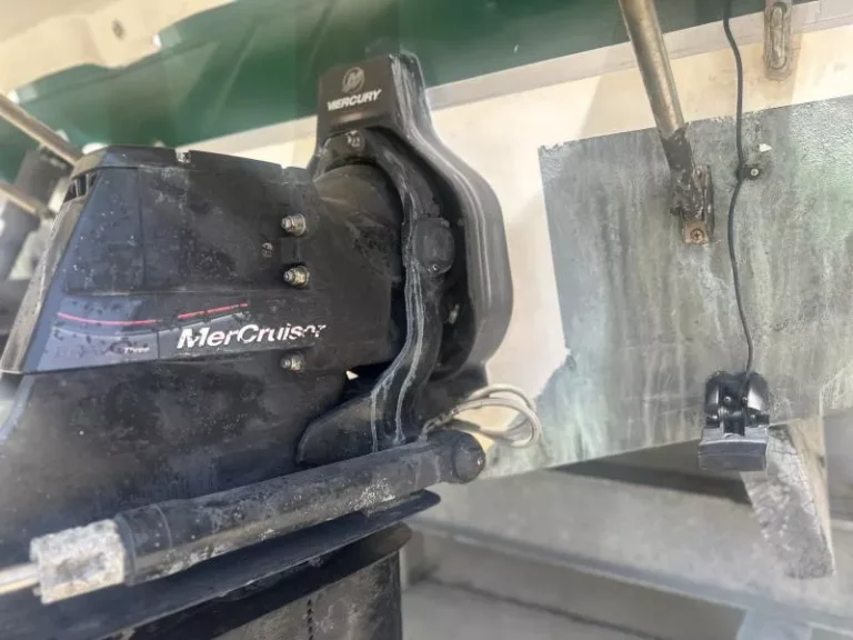 Upgraded MerCruiser 6.2L Seacore engine with Bravo 3 outdrive, installed in 2017, showing clean transom assembly.