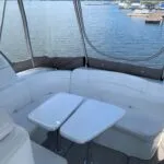 Cockpit of Formula 34 Performance Cruiser with dual helm and U-shaped lounge seating