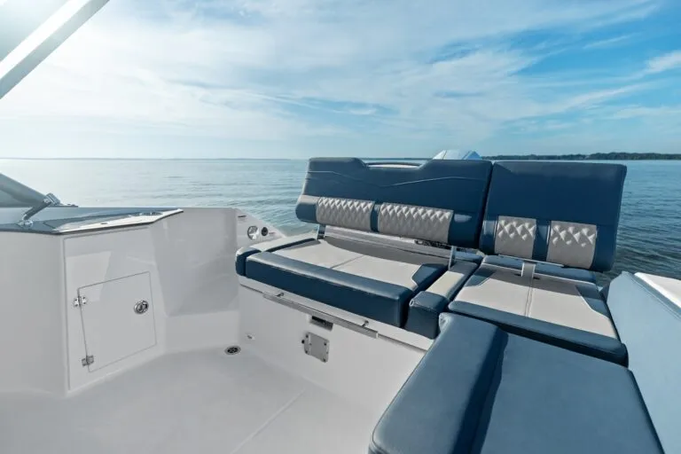 Cockpit with Ultra Fabrics Dune upholstery and SeaDek inlay