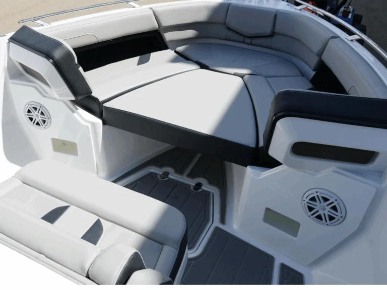 Bow lounge seating with filler cushion and Seadeck inlay